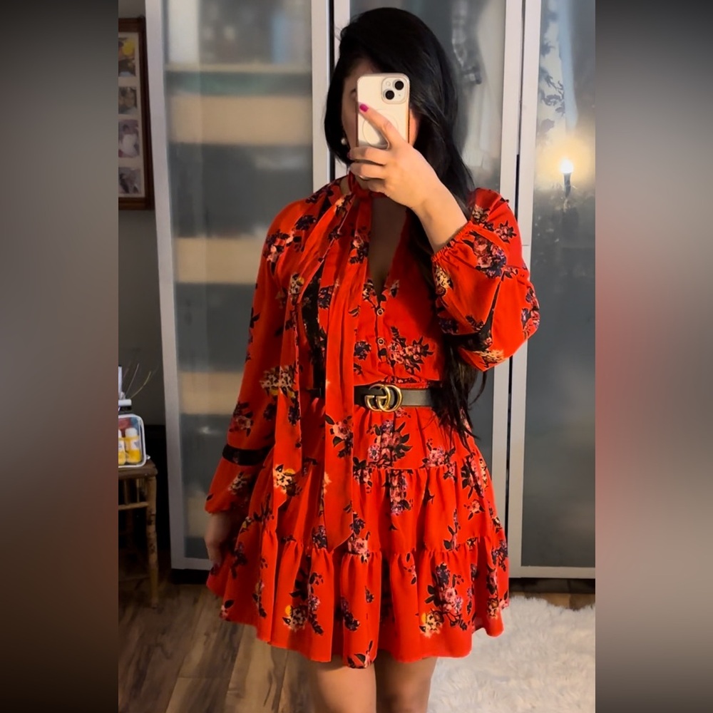 Red floral dress